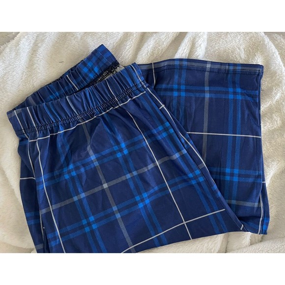 Pajama Men's 2 Piece PJ Set Navy Long Sleeved Top, Plaid Navy Pants, Small - Picture 2 of 10